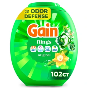 Gain Flings 4-in-1 Oxi Boost and Febreze Laundry Detergent Soap Pacs, Original Scent, 102 Count Gain Flings 4-in-1 Oxi Boost and Febreze Laundry Detergent Soap Pacs, Original Scent, 102 Count