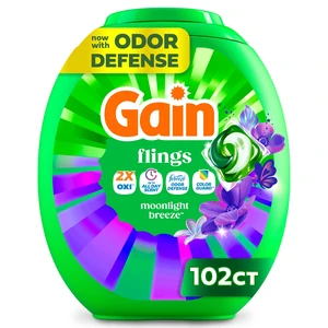 Gain Flings Laundry Detergent Soap Pacs, 4-in-1 Oxi Boost and Febreze, Moonlight Breeze Scent, 102 Count Gain Flings Laundry Detergent Soap Pacs, 4-in-1 Oxi Boost and Febreze, Moonlight Breeze Scent, 102 Count