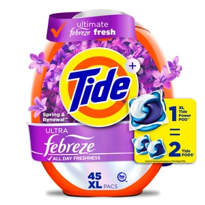 Tide Power PODS Laundry Detergent Pacs, 45 Count, with Febreze Odor Eliminators, Spring & Renewal Tide Power PODS Laundry Detergent Pacs, 45 Count, with Febreze Odor Eliminators, Spring & Renewal