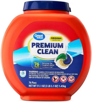 Great Value Premium Clean Laundry Pacs Original Scent 76 Count Great Value Premium Clean Laundry Pacs Original Scent 76 Count