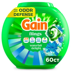 Gain Flings 4-in-1 Oxi Boost and Febreze Laundry Detergent Pacs, Waterfall Delight Scent, 60 Count Gain Flings 4-in-1 Oxi Boost and Febreze Laundry Detergent Pacs, Waterfall Delight Scent, 60 Count