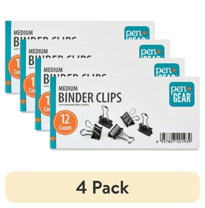 Pen+Gear Medium Metal Binder Clips, 4 Pack, Black, 12 Count Pen+Gear Medium Metal Binder Clips, 4 Pack, Black, 12 Count