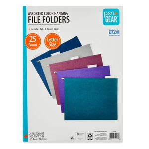 Pen+Gear Hanging File Folders, Letter Size, 1/5 Cut Tabs and Inserts, 25Count, Assorted Jewel Tone Pen+Gear Hanging File Folders, Letter Size, 1/5 Cut Tabs and Inserts, 25Count, Assorted Jewel Tone