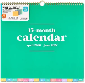 Pen+Gear Large Wall Calendar, 13.25"x12.5", Multi Color Solid, 15-Month April 2026-June 2027 with Stickers Pen+Gear Large Wall Calendar, 13.25"x12.5", Multi Color Solid, 15-Month April 2026-June 2027 with Stickers