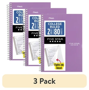 Five Star Spiral Notebook 2 Subject College Ruled 6" x 9.5" 3 Pack Amethyst Purple Five Star Spiral Notebook 2 Subject College Ruled 6" x 9.5" 3 Pack Amethyst Purple