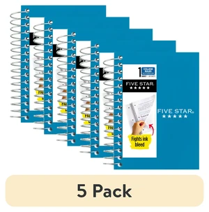 5 Pack Five Star Fat Lil' Spiral Notebook, College Ruled, 200 Sheets, Poly, 3.5"x5.5", Tidewater Blue 5 Pack Five Star Fat Lil' Spiral Notebook, College Ruled, 200 Sheets, Poly, 3.5"x5.5", Tidewater Blue