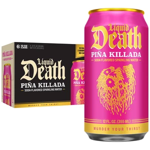 Liquid Death Pina Killada Soda Flavored Sparkling Water 6 Pack (12 fl oz Cans) Low Sugar Huge Flavor Liquid Death Pina Killada Soda Flavored Sparkling Water 6 Pack (12 fl oz Cans) Low Sugar Huge Flavor