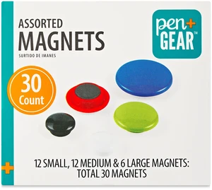 Pen+Gear 30 Counts Round Plastic Covered Magnetic Buttons, Refrigerator Whiteboard Magnets, 5 Assorted Colors, Small Medium Large Sizes Pen+Gear 30 Counts Round Plastic Covered Magnetic Buttons, Refrigerator Whiteboard Magnets, 5 Assorted Colors, Small Medium Large Sizes