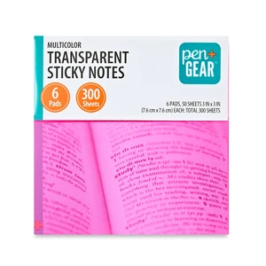 Pen+Gear Semi-Transparent Sticky Notes, 3" x 3", Multicolor, 6 Pads Pen+Gear Semi-Transparent Sticky Notes, 3" x 3", Multicolor, 6 Pads