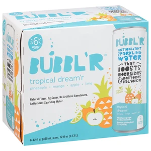 BUBBL'R Antioxidant Sparkling Water 12 fl oz 6 Pack Cans Tropical Dream'r BUBBL'R Antioxidant Sparkling Water 12 fl oz 6 Pack Cans Tropical Dream'r