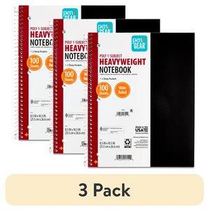 Pen+Gear Wide-Ruled 1-Subject Poly Notebook, Black, 8.5x10.5in, 100 Sheets, 3 Pack Pen+Gear Wide-Ruled 1-Subject Poly Notebook, Black, 8.5x10.5in, 100 Sheets, 3 Pack