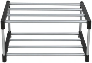 Mainstays 2-Tier Black and Silver Shoe Rack with Iron Poles and Plastic Connectors, Holds up to 4 Pairs Mainstays 2-Tier Black and Silver Shoe Rack with Iron Poles and Plastic Connectors, Holds up to 4 Pairs