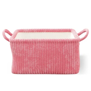 Mainstays Kids Medium Pink Ribbed Corduroy Fabric Storage Basket with Handles Mainstays Kids Medium Pink Ribbed Corduroy Fabric Storage Basket with Handles