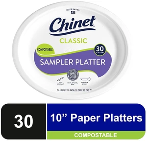 Chinet Classic Premium Disposable Paper Sampler Platters 10in x 7.5in, White, 30 Count Chinet Classic Premium Disposable Paper Sampler Platters 10in x 7.5in, White, 30 Count