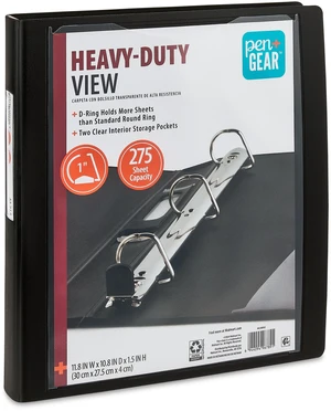 Pen+Gear Heavy Duty View 1-Inch D-Ring Binder, Black Pen+Gear Heavy Duty View 1-Inch D-Ring Binder, Black
