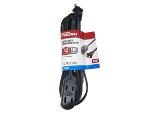 Hyper Tough 12Ft 16AWG 2-Prong Black Indoor Extension Cord, 125V13A Hyper Tough 12Ft 16AWG 2-Prong Black Indoor Extension Cord, 125V13A
