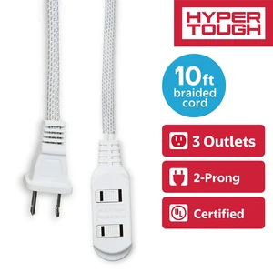 Hyper Tough 10ft 3-Outlet White Braided 2-Prong Indoor Extension Cord Hyper Tough 10ft 3-Outlet White Braided 2-Prong Indoor Extension Cord
