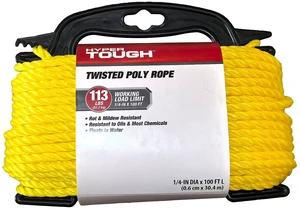 Hyper Tough 1/4in x 100ft Polypropylene Twisted Rope, Yellow, 1 Each Hyper Tough 1/4in x 100ft Polypropylene Twisted Rope, Yellow, 1 Each