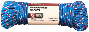 Hyper Tough 1/4" x 100' Polypropylene Diamond Braided Rope, Blue, 1 Each Hyper Tough 1/4" x 100' Polypropylene Diamond Braided Rope, Blue, 1 Each