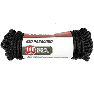 Hyper Tough 5/32in x 50ft 550 Paracord Black Hyper Tough 5/32in x 50ft 550 Paracord Black