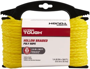 Hyper Tough DF4100W-HT Polypropylene Hollow Braid Rope Yellow 1/4"x100' 1-Pack Hyper Tough DF4100W-HT Polypropylene Hollow Braid Rope Yellow 1/4"x100' 1-Pack