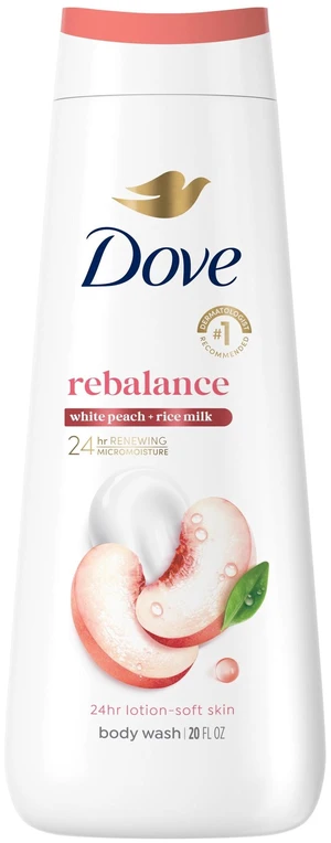 Dove Body Wash Rebalance White Peach & Rice Milk, 24hr Lotion-Soft Skin, No Sulfates No Parabens, 20 fl oz Dove Body Wash Rebalance White Peach & Rice Milk, 24hr Lotion-Soft Skin, No Sulfates No Parabens, 20 fl oz