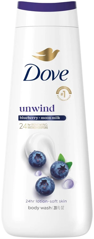 Dove Unwind Blueberry & Moon Milk Body Wash, 24hr Lotion-Soft Skin, Moisturizing Skin Cleanser, No Sulfates No Parabens, 20 fl oz Dove Unwind Blueberry & Moon Milk Body Wash, 24hr Lotion-Soft Skin, Moisturizing Skin Cleanser, No Sulfates No Parabens, 20 fl oz