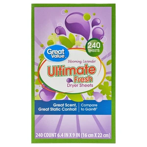 Great Value Ultimate Fresh Dryer Sheets, Blooming Lavender, 240 Count Great Value Ultimate Fresh Dryer Sheets, Blooming Lavender, 240 Count