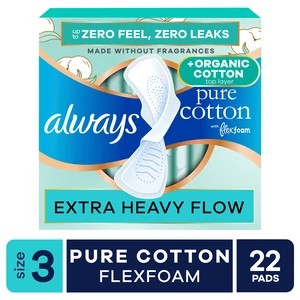 Always Pure Cotton Size 3 Pads with Wings, Heavy Absorbency, Organic Top Layer, 22 Count Always Pure Cotton Size 3 Pads with Wings, Heavy Absorbency, Organic Top Layer, 22 Count