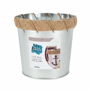 On the Surface Large Decorative Galvanized Tin Pail with Rope Handles On the Surface Large Decorative Galvanized Tin Pail with Rope Handles