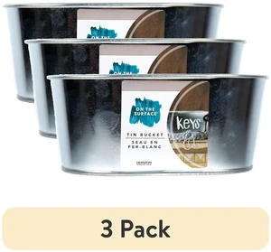 On the Surface 3 Pack Small Oval Tin Silver Bucket, Galvanized Metal Pail On the Surface 3 Pack Small Oval Tin Silver Bucket, Galvanized Metal Pail