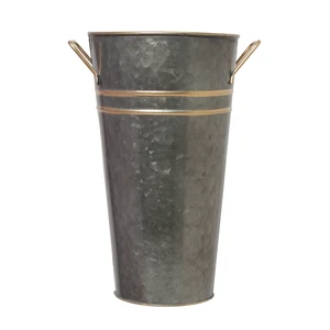 Hosley Elegant Expressions Metal French Bucket with Handles, 9'', Black Zinc with Gold Trim Hosley Elegant Expressions Metal French Bucket with Handles, 9'', Black Zinc with Gold Trim