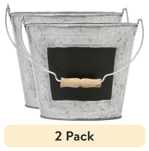 Hosley Elegant Expressions Metal Pail with Chalkboard, 2 Pack Hosley Elegant Expressions Metal Pail with Chalkboard, 2 Pack
