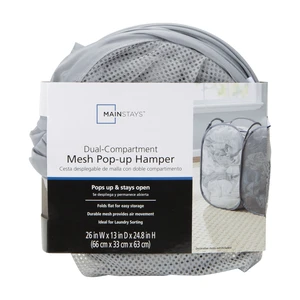 Mainstays Dual Pop-Up Mesh Laundry Hamper, Gray Mainstays Dual Pop-Up Mesh Laundry Hamper, Gray