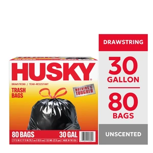 Husky 30 Gallon Drawstring Trash Bags, 80 Bags Husky 30 Gallon Drawstring Trash Bags, 80 Bags