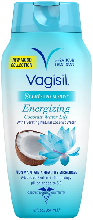 Vagisil Feminine Wash, Intimate Area Hygiene, Scentsitive Scents, pH Balanced, Gynecologist Tested, Energizing Coconut Water Lily, 12 fl oz Vagisil Feminine Wash, Intimate Area Hygiene, Scentsitive Scents, pH Balanced, Gynecologist Tested, Energizing Coconut Water Lily, 12 fl oz