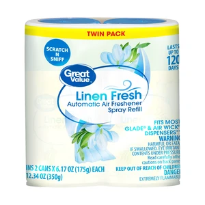 Great Value 12.34fl oz 2 Count Automatic Air Freshener Spray Refill Linen Fresh Great Value 12.34fl oz 2 Count Automatic Air Freshener Spray Refill Linen Fresh
