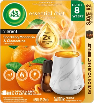 Air Wick Essential Mist Vibrant Scented Oil Cordless Oil Diffuser Kit, Sparkling Mandarin & Clementine, 2 Piece Air Wick Essential Mist Vibrant Scented Oil Cordless Oil Diffuser Kit, Sparkling Mandarin & Clementine, 2 Piece