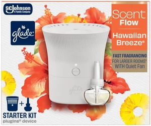 Glade Scent Flow PlugIns Air Freshener Starter Kit, Hawaiian Breeze, 1 Device + 1 Refill, 0.67 fl oz Glade Scent Flow PlugIns Air Freshener Starter Kit, Hawaiian Breeze, 1 Device + 1 Refill, 0.67 fl oz
