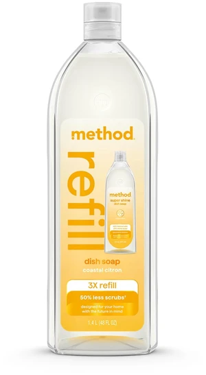 Method Super Shine Liquid Dish Soap Refill, 48 fl oz, Powered by Enzymes, Coastal Citron Scented Method Super Shine Liquid Dish Soap Refill, 48 fl oz, Powered by Enzymes, Coastal Citron Scented