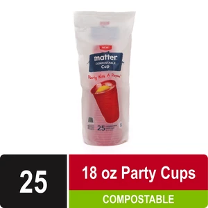 Matter Compostable Red Disposable Cups, 18 oz, 25 Count Matter Compostable Red Disposable Cups, 18 oz, 25 Count