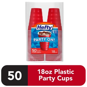 Hefty Party On Disposable Plastic Cups, 18oz, Red, 50 Count Hefty Party On Disposable Plastic Cups, 18oz, Red, 50 Count