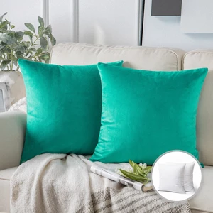 Phantoscope Soft Silky Velvet Series Square Decorative Throw Pillow Cushion, 18" x 18", Turquoise, 2 Pack Phantoscope Soft Silky Velvet Series Square Decorative Throw Pillow Cushion, 18" x 18", Turquoise, 2 Pack
