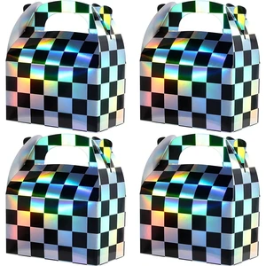 32pcs Iridescent Checkered Race Car Party Favor Gable Boxes | Paper Black and Iridescent Car Goodie Treat Boxes, Racecar Laser Plaid Gift Box for Fast Race Cars Birthday Party Decorations, Suitable 32pcs Iridescent Checkered Race Car Party Favor Gable Boxes | Paper Black and Iridescent Car Goodie Treat Boxes, Racecar Laser Plaid Gift Box for Fast Race Cars Birthday Party Decorations, Suitable