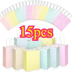 15Pcs Macaron Color Paper Gift Bags Pastel Party Favor Candy Treat Bags 15Pcs Macaron Color Paper Gift Bags Pastel Party Favor Candy Treat Bags