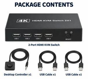 4K HDMI USB KVM Switch, 2-Port PC Sharing Switch for One Monitor, Keyboard and Mouse, with Desktop Controller 4K HDMI USB KVM Switch, 2-Port PC Sharing Switch for One Monitor, Keyboard and Mouse, with Desktop Controller