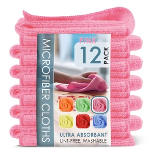 LammaLoe Microfiber Cleaning Cloths 12 Pack - Lint Free Super Absorbent Car & Kitchen Towels, Pink LammaLoe Microfiber Cleaning Cloths 12 Pack - Lint Free Super Absorbent Car & Kitchen Towels, Pink