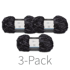 Mainstays Velvet Yarn, Super Bulky, 80 yd, 100% Polyester, Rich Black, Pack of 3 Mainstays Velvet Yarn, Super Bulky, 80 yd, 100% Polyester, Rich Black, Pack of 3