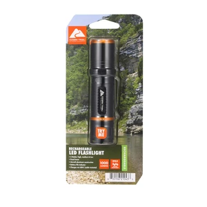 Ozark Trail 1000 Lumens Rechargeable LED Flashlight, 4 Modes, IPX4 Water Resistant, Black Ozark Trail 1000 Lumens Rechargeable LED Flashlight, 4 Modes, IPX4 Water Resistant, Black