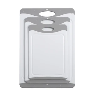Mainstays 3-Piece Non-Slip Cutting Boards, 50% Recycled PP, 16.9 x 11.8 in, 13.7 x 9.5 in, 11.4 x 7.9 in, White and Silver Mainstays 3-Piece Non-Slip Cutting Boards, 50% Recycled PP, 16.9 x 11.8 in, 13.7 x 9.5 in, 11.4 x 7.9 in, White and Silver
